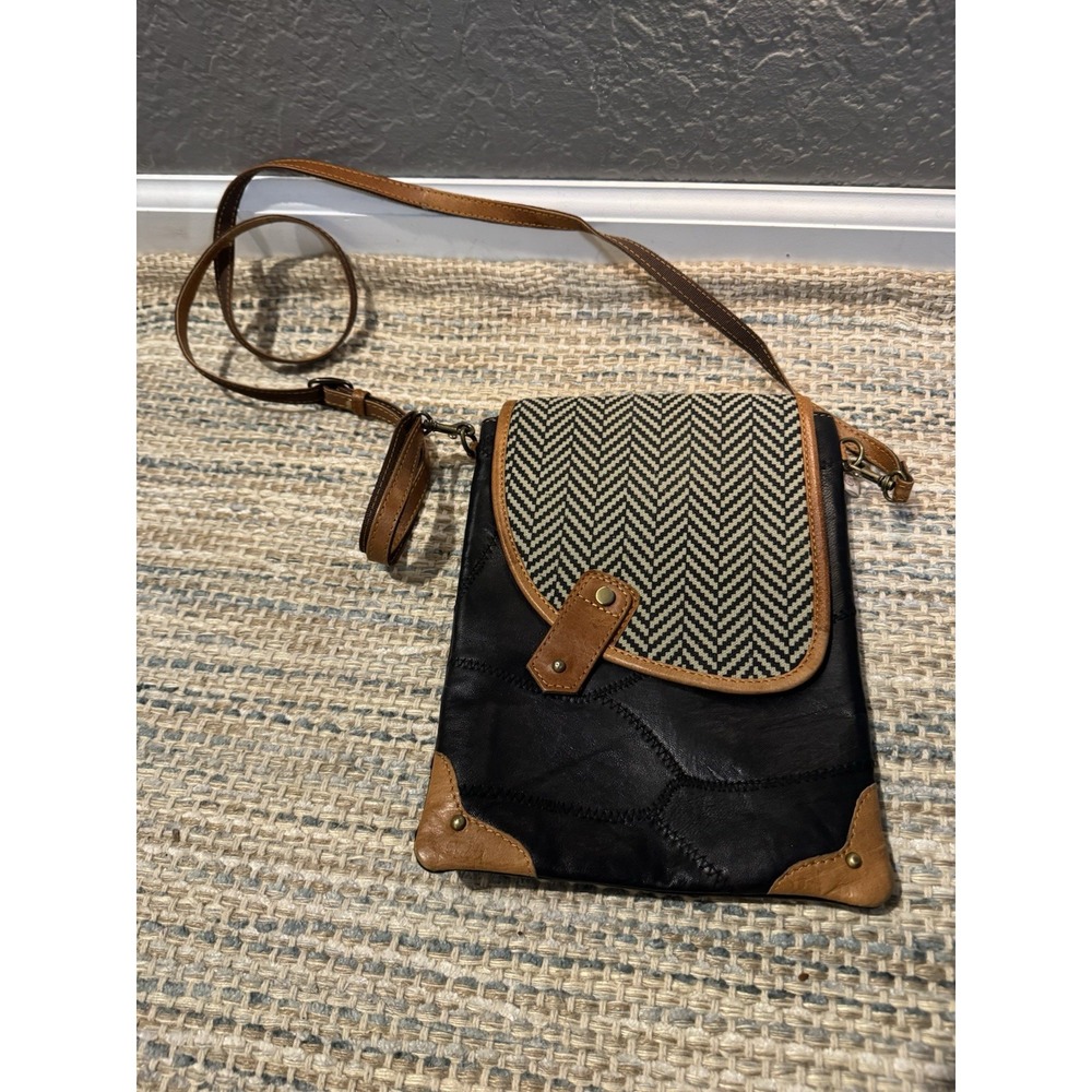 Vaan And Co Herringbone Crossbody Purse Leather Some Markings Inside